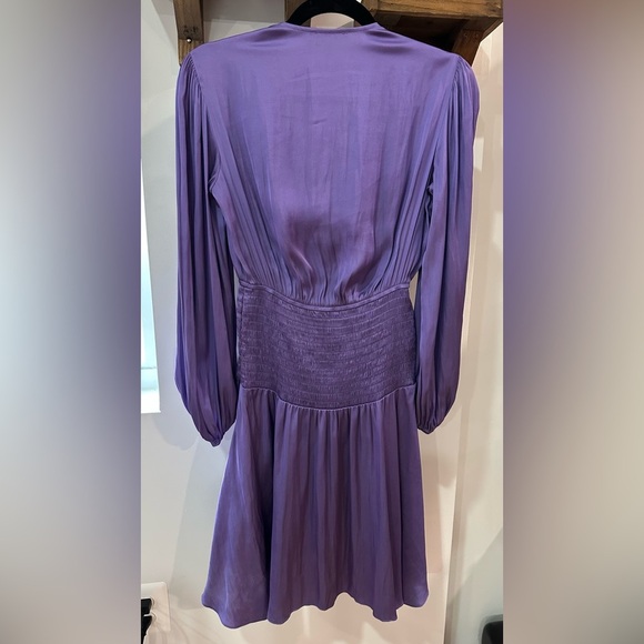 Maje Reloua Purple Satin Smock-Waisted Long Sleeve Dress FR 34 (US XS or 0) - Picture 6 of 13